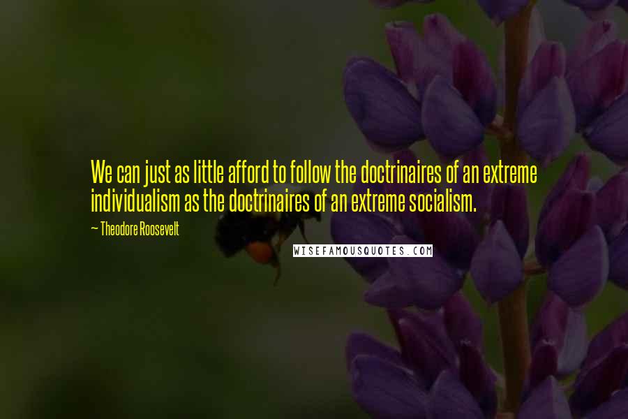 Theodore Roosevelt Quotes: We can just as little afford to follow the doctrinaires of an extreme individualism as the doctrinaires of an extreme socialism.