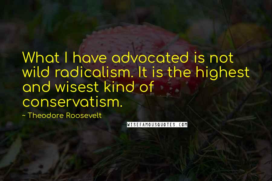 Theodore Roosevelt Quotes: What I have advocated is not wild radicalism. It is the highest and wisest kind of conservatism.