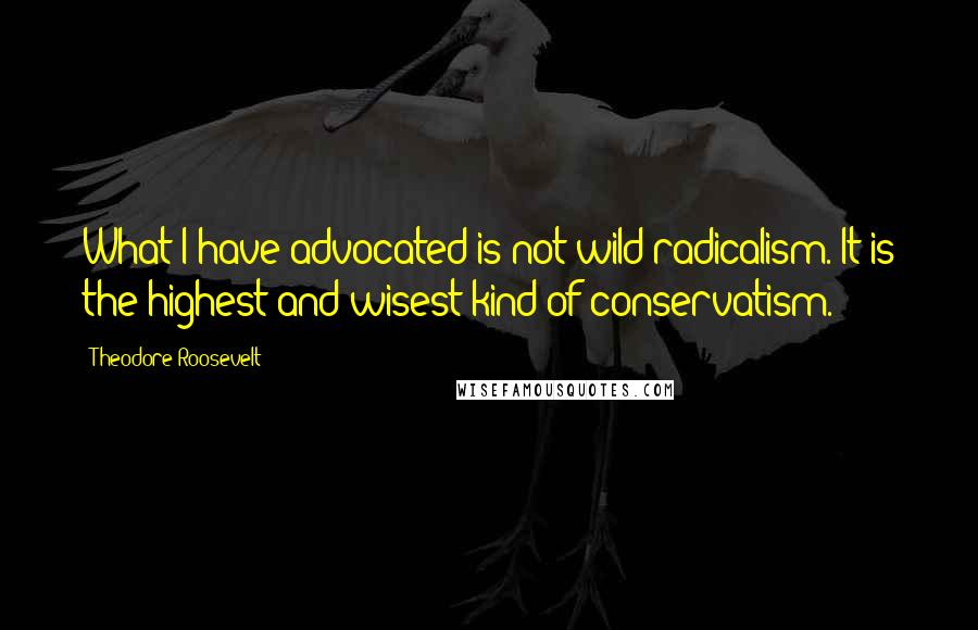 Theodore Roosevelt Quotes: What I have advocated is not wild radicalism. It is the highest and wisest kind of conservatism.