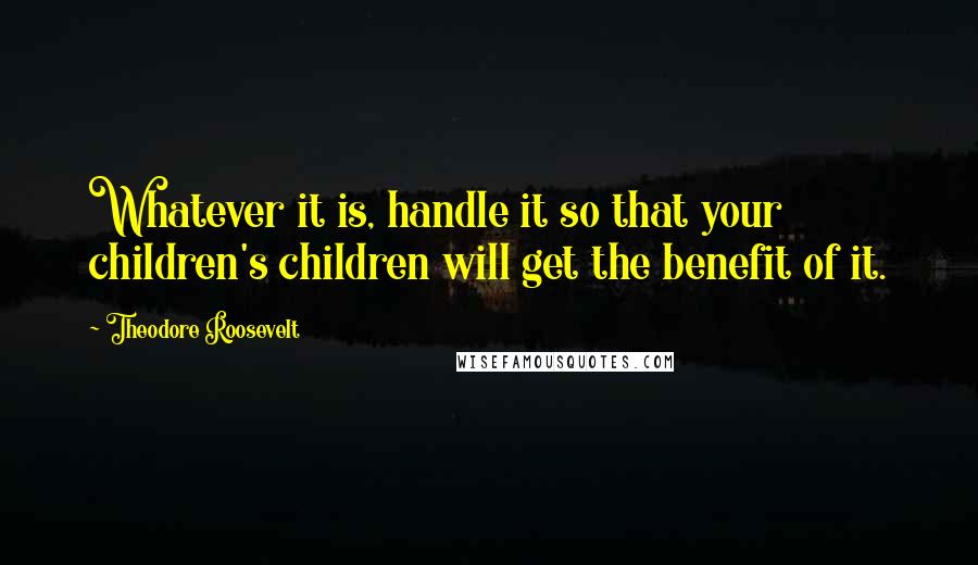 Theodore Roosevelt Quotes: Whatever it is, handle it so that your children's children will get the benefit of it.