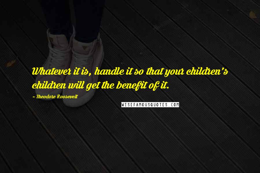 Theodore Roosevelt Quotes: Whatever it is, handle it so that your children's children will get the benefit of it.