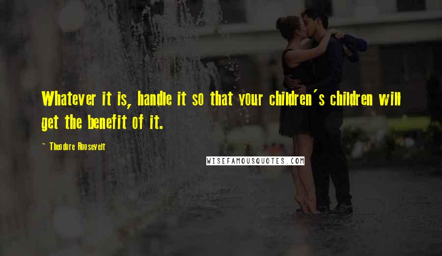 Theodore Roosevelt Quotes: Whatever it is, handle it so that your children's children will get the benefit of it.