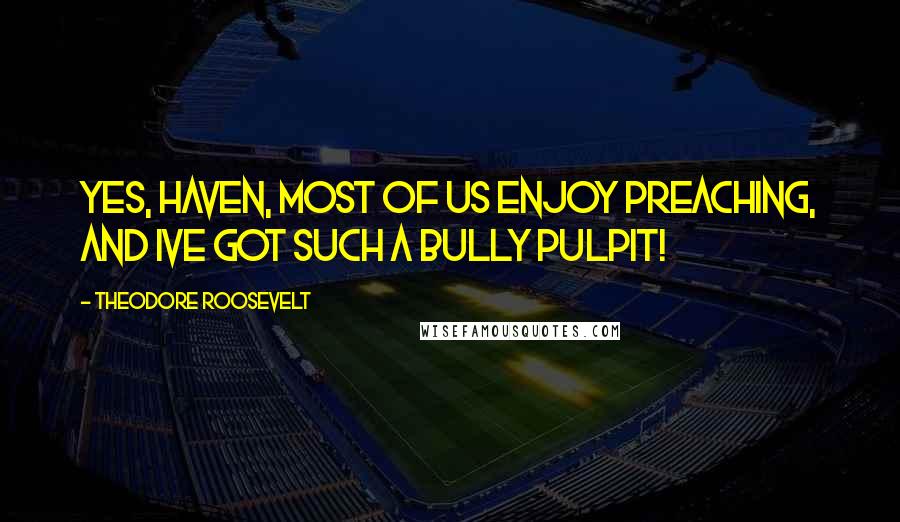 Theodore Roosevelt Quotes: Yes, Haven, most of us enjoy preaching, and Ive got such a bully pulpit!