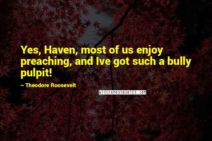 Theodore Roosevelt Quotes: Yes, Haven, most of us enjoy preaching, and Ive got such a bully pulpit!
