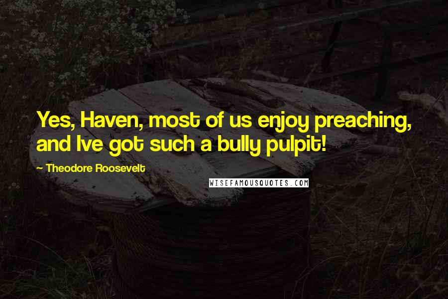 Theodore Roosevelt Quotes: Yes, Haven, most of us enjoy preaching, and Ive got such a bully pulpit!