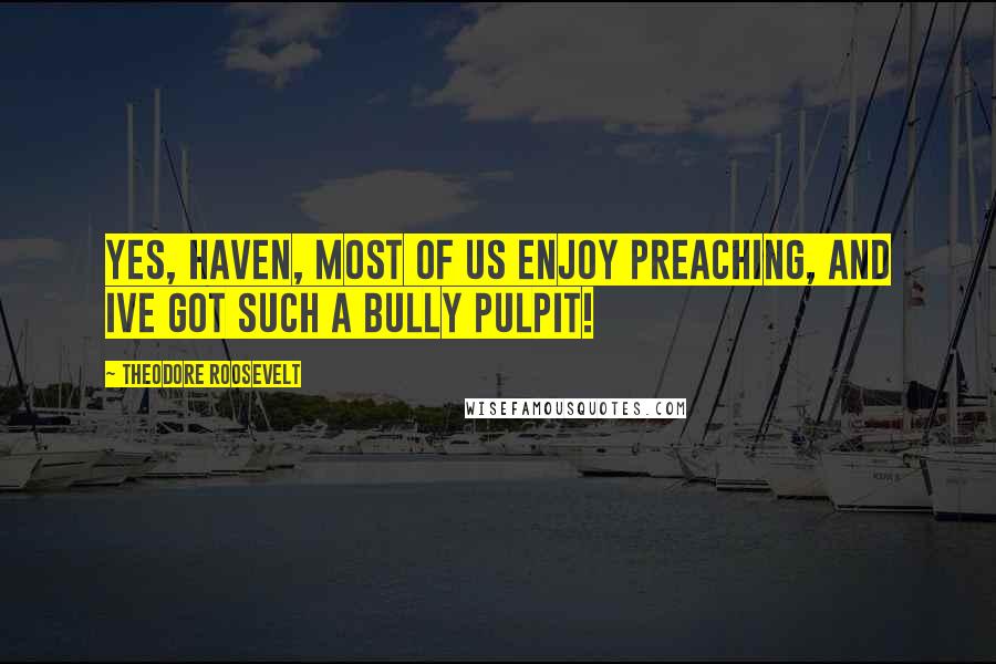 Theodore Roosevelt Quotes: Yes, Haven, most of us enjoy preaching, and Ive got such a bully pulpit!