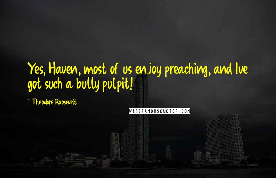Theodore Roosevelt Quotes: Yes, Haven, most of us enjoy preaching, and Ive got such a bully pulpit!