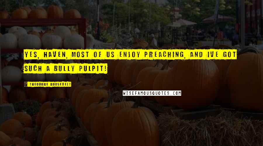 Theodore Roosevelt Quotes: Yes, Haven, most of us enjoy preaching, and Ive got such a bully pulpit!
