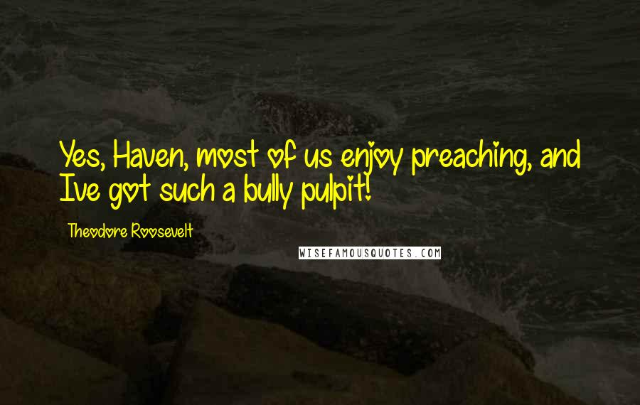 Theodore Roosevelt Quotes: Yes, Haven, most of us enjoy preaching, and Ive got such a bully pulpit!