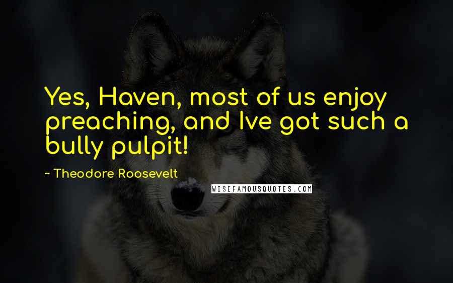 Theodore Roosevelt Quotes: Yes, Haven, most of us enjoy preaching, and Ive got such a bully pulpit!