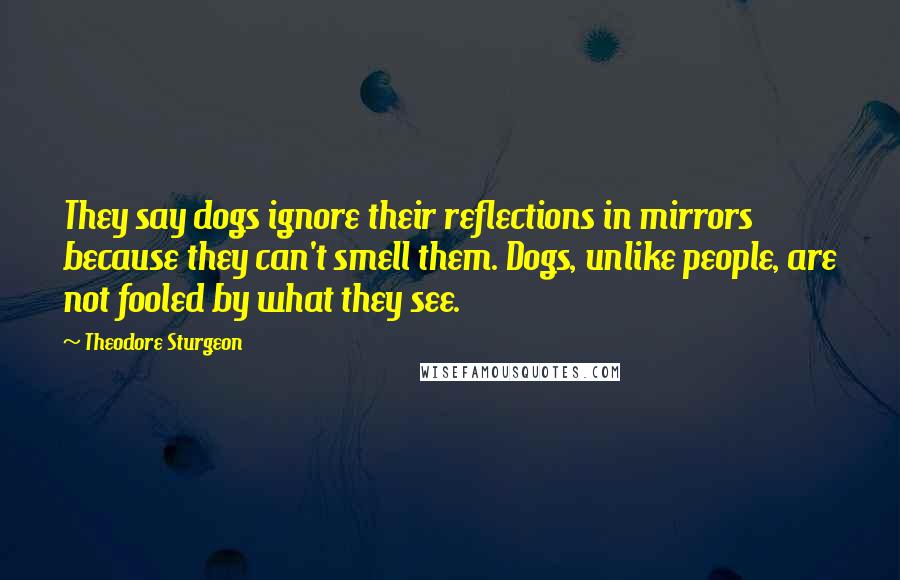 Theodore Sturgeon Quotes: They say dogs ignore their reflections in mirrors because they can't smell them. Dogs, unlike people, are not fooled by what they see.