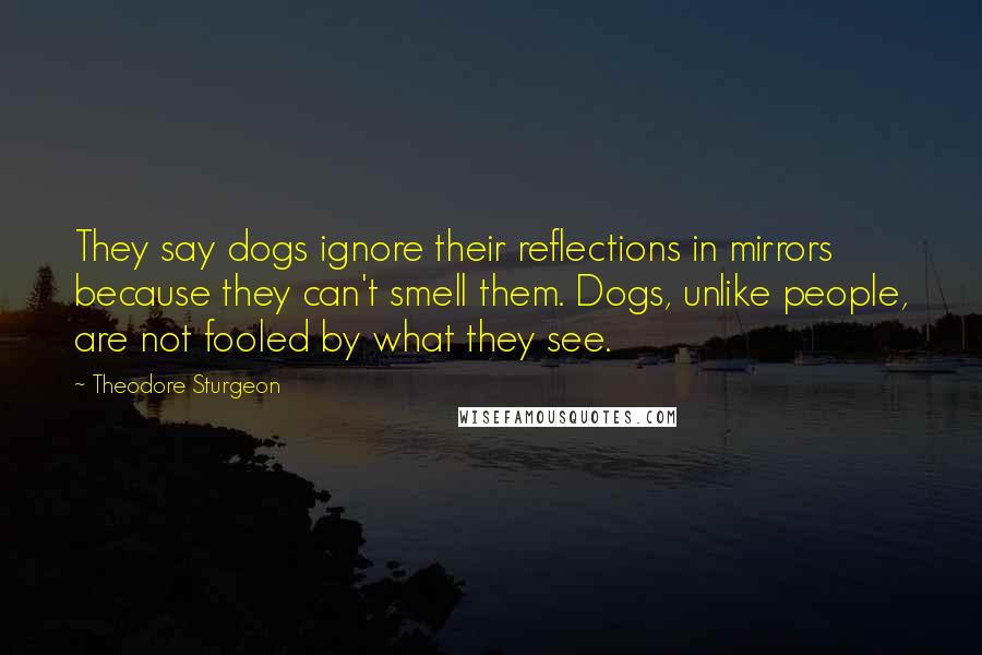 Theodore Sturgeon Quotes: They say dogs ignore their reflections in mirrors because they can't smell them. Dogs, unlike people, are not fooled by what they see.