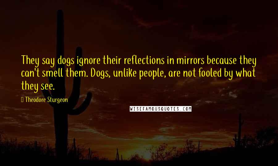 Theodore Sturgeon Quotes: They say dogs ignore their reflections in mirrors because they can't smell them. Dogs, unlike people, are not fooled by what they see.