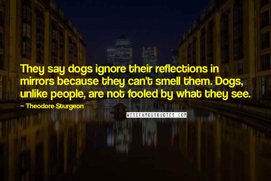 Theodore Sturgeon Quotes: They say dogs ignore their reflections in mirrors because they can't smell them. Dogs, unlike people, are not fooled by what they see.