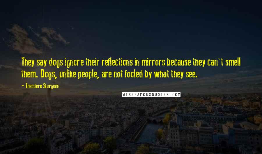 Theodore Sturgeon Quotes: They say dogs ignore their reflections in mirrors because they can't smell them. Dogs, unlike people, are not fooled by what they see.