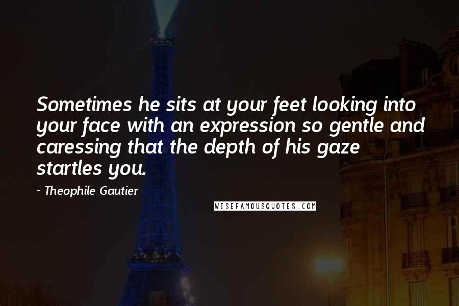 Theophile Gautier Quotes: Sometimes he sits at your feet looking into your face with an expression so gentle and caressing that the depth of his gaze startles you.