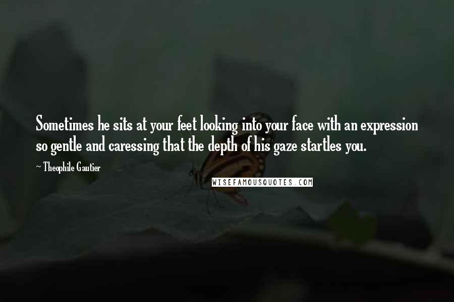 Theophile Gautier Quotes: Sometimes he sits at your feet looking into your face with an expression so gentle and caressing that the depth of his gaze startles you.