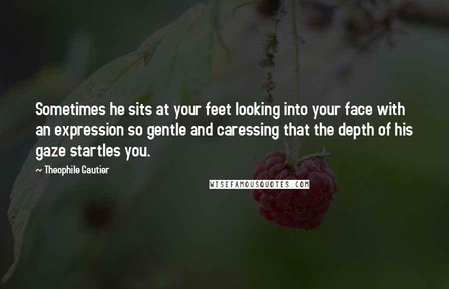 Theophile Gautier Quotes: Sometimes he sits at your feet looking into your face with an expression so gentle and caressing that the depth of his gaze startles you.