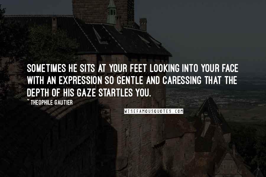 Theophile Gautier Quotes: Sometimes he sits at your feet looking into your face with an expression so gentle and caressing that the depth of his gaze startles you.