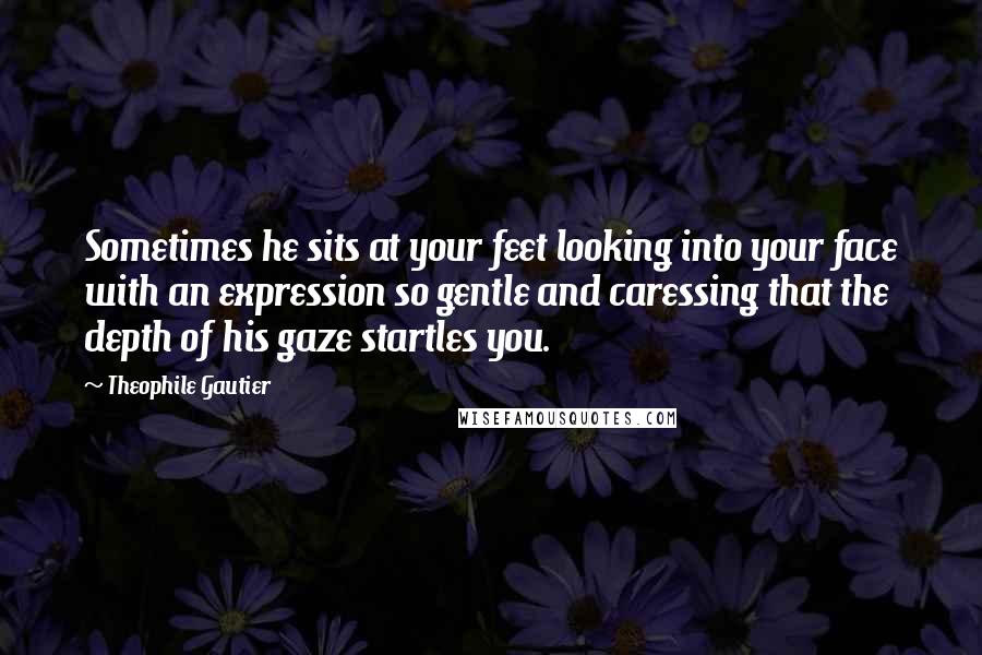 Theophile Gautier Quotes: Sometimes he sits at your feet looking into your face with an expression so gentle and caressing that the depth of his gaze startles you.