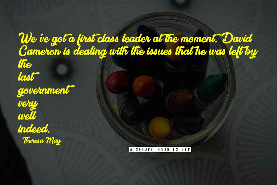 Theresa May Quotes: We've got a first class leader at the moment. David Cameron is dealing with the issues that he was left by the last government very well indeed.