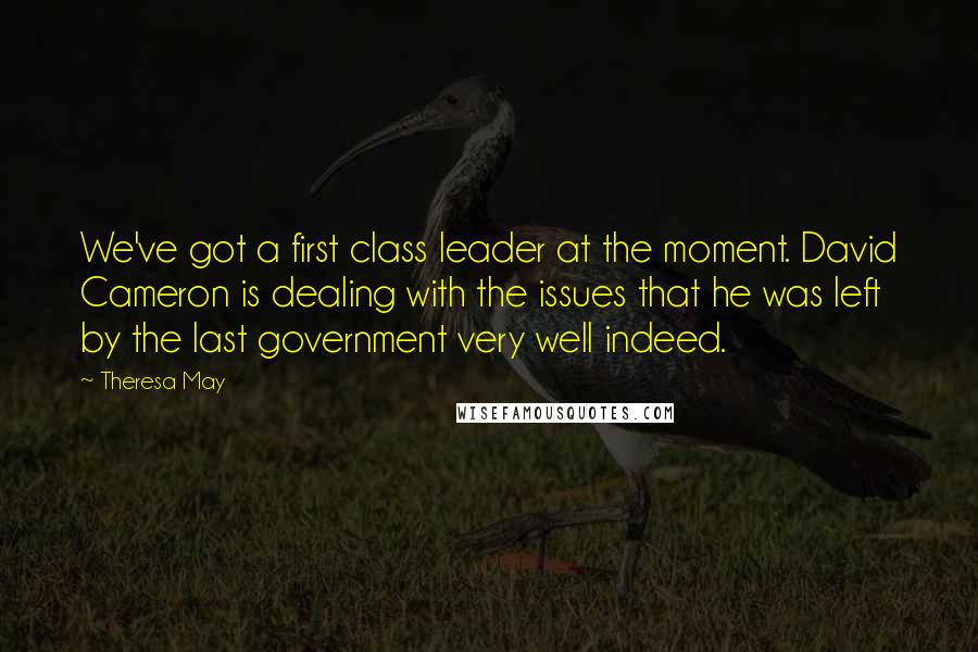 Theresa May Quotes: We've got a first class leader at the moment. David Cameron is dealing with the issues that he was left by the last government very well indeed.