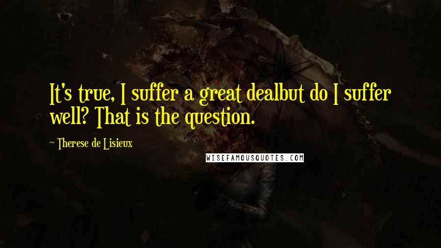 Therese De Lisieux Quotes: It's true, I suffer a great dealbut do I suffer well? That is the question.