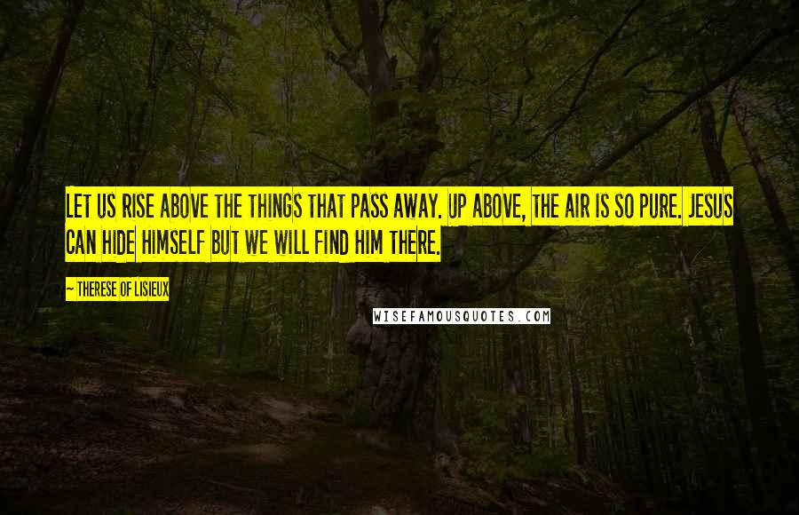 Therese Of Lisieux Quotes: Let us rise above the things that pass away. Up above, the air is so pure. Jesus can hide Himself but we will find Him there.