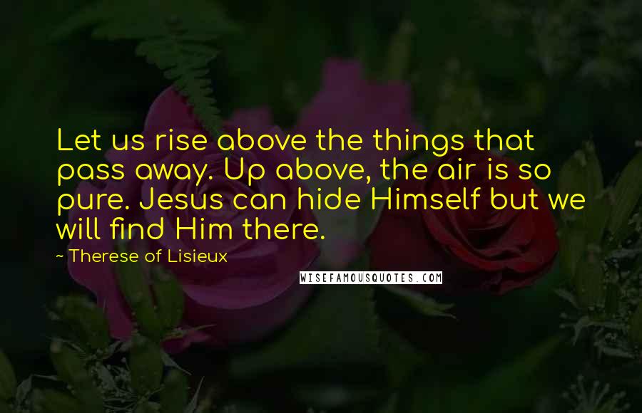 Therese Of Lisieux Quotes: Let us rise above the things that pass away. Up above, the air is so pure. Jesus can hide Himself but we will find Him there.