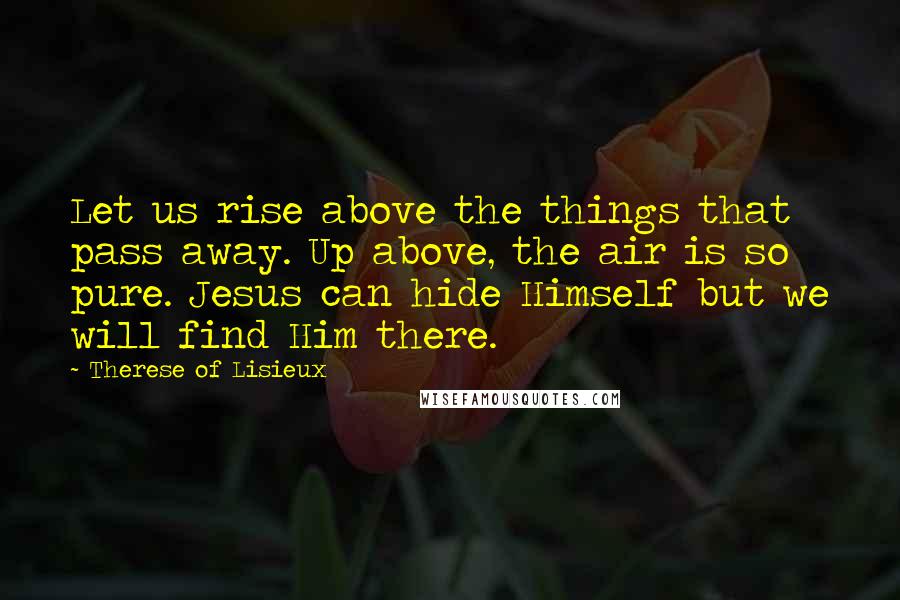 Therese Of Lisieux Quotes: Let us rise above the things that pass away. Up above, the air is so pure. Jesus can hide Himself but we will find Him there.