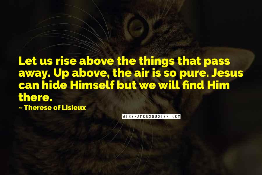 Therese Of Lisieux Quotes: Let us rise above the things that pass away. Up above, the air is so pure. Jesus can hide Himself but we will find Him there.