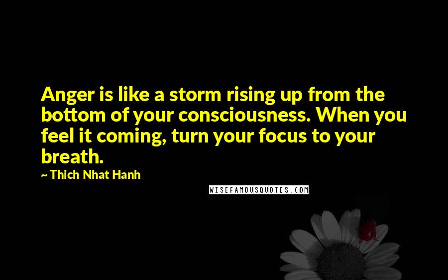 Thich Nhat Hanh Quotes: Anger is like a storm rising up from the bottom of your consciousness. When you feel it coming, turn your focus to your breath.