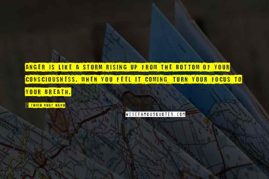 Thich Nhat Hanh Quotes: Anger is like a storm rising up from the bottom of your consciousness. When you feel it coming, turn your focus to your breath.
