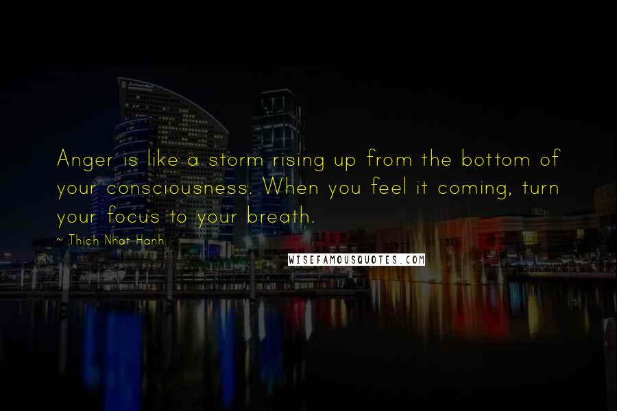 Thich Nhat Hanh Quotes: Anger is like a storm rising up from the bottom of your consciousness. When you feel it coming, turn your focus to your breath.