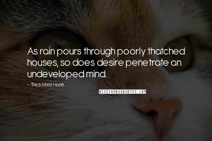 Thich Nhat Hanh Quotes: As rain pours through poorly thatched houses, so does desire penetrate an undeveloped mind.