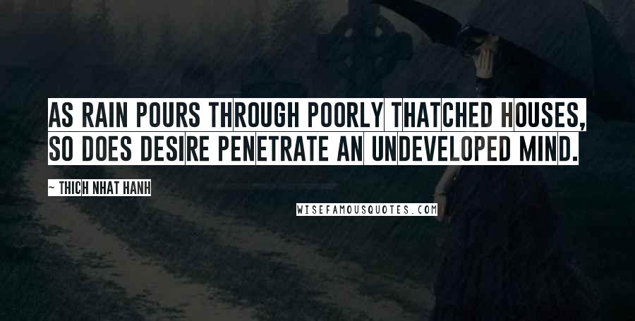 Thich Nhat Hanh Quotes: As rain pours through poorly thatched houses, so does desire penetrate an undeveloped mind.