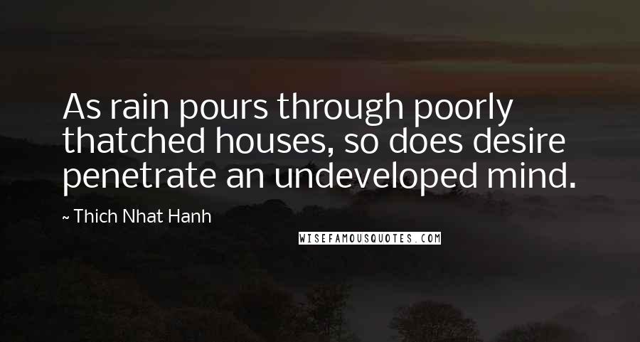 Thich Nhat Hanh Quotes: As rain pours through poorly thatched houses, so does desire penetrate an undeveloped mind.