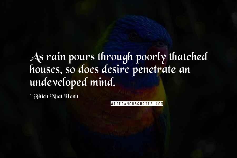 Thich Nhat Hanh Quotes: As rain pours through poorly thatched houses, so does desire penetrate an undeveloped mind.