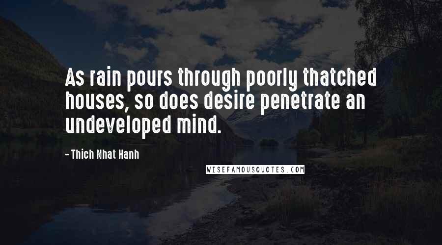 Thich Nhat Hanh Quotes: As rain pours through poorly thatched houses, so does desire penetrate an undeveloped mind.