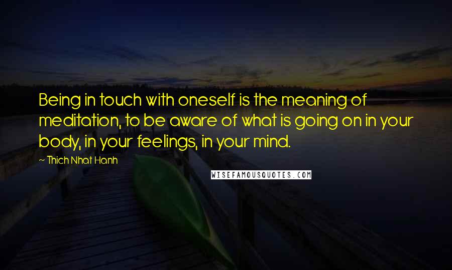 Thich Nhat Hanh Quotes: Being in touch with oneself is the meaning of meditation, to be aware of what is going on in your body, in your feelings, in your mind.