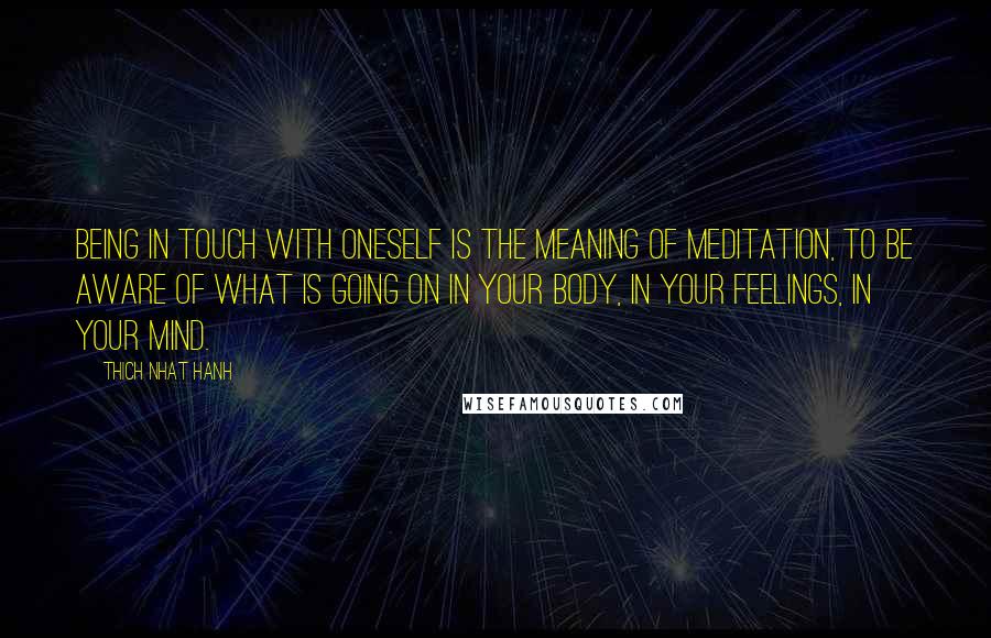 Thich Nhat Hanh Quotes: Being in touch with oneself is the meaning of meditation, to be aware of what is going on in your body, in your feelings, in your mind.