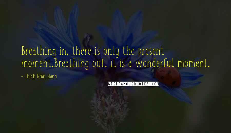Thich Nhat Hanh Quotes: Breathing in, there is only the present moment.Breathing out, it is a wonderful moment.