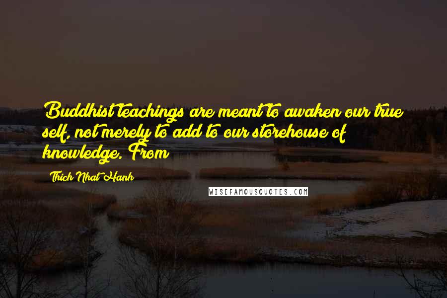 Thich Nhat Hanh Quotes: Buddhist teachings are meant to awaken our true self, not merely to add to our storehouse of knowledge. From