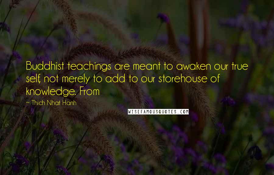 Thich Nhat Hanh Quotes: Buddhist teachings are meant to awaken our true self, not merely to add to our storehouse of knowledge. From