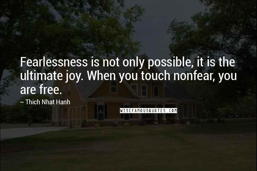 Thich Nhat Hanh Quotes: Fearlessness is not only possible, it is the ultimate joy. When you touch nonfear, you are free.