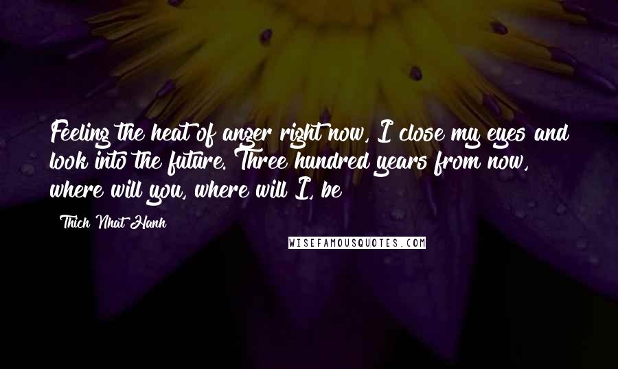 Thich Nhat Hanh Quotes: Feeling the heat of anger right now, I close my eyes and look into the future. Three hundred years from now, where will you, where will I, be?