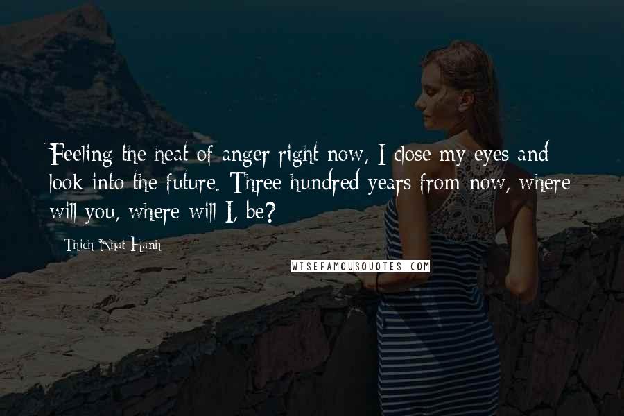 Thich Nhat Hanh Quotes: Feeling the heat of anger right now, I close my eyes and look into the future. Three hundred years from now, where will you, where will I, be?