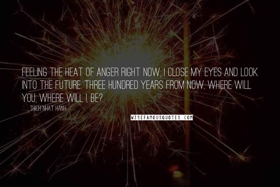 Thich Nhat Hanh Quotes: Feeling the heat of anger right now, I close my eyes and look into the future. Three hundred years from now, where will you, where will I, be?