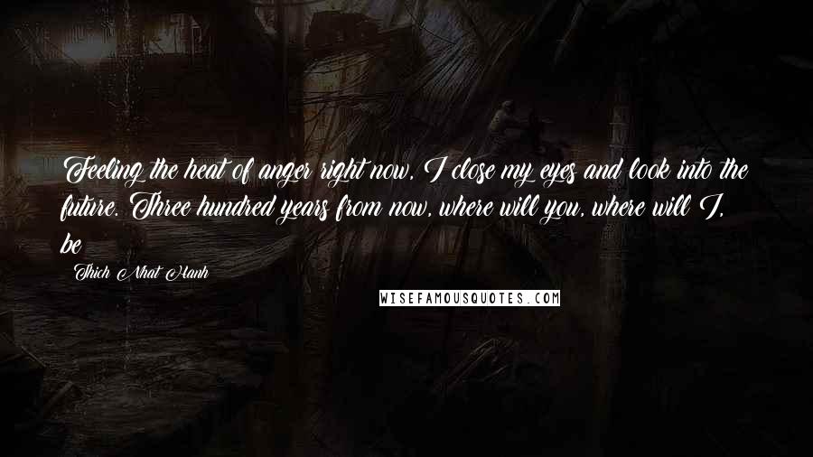 Thich Nhat Hanh Quotes: Feeling the heat of anger right now, I close my eyes and look into the future. Three hundred years from now, where will you, where will I, be?