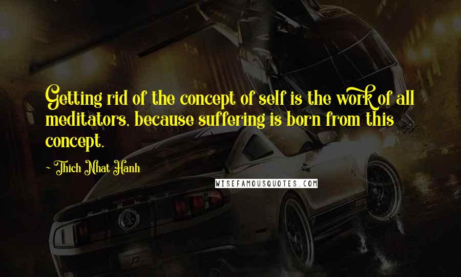 Thich Nhat Hanh Quotes: Getting rid of the concept of self is the work of all meditators, because suffering is born from this concept.